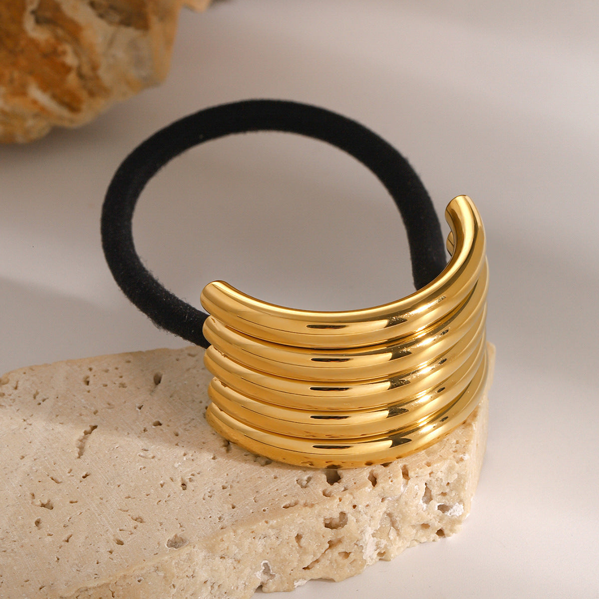 Minimalist Geometric Stainless Steel Hair Tie with Plated Finish for High Ponytail Styling