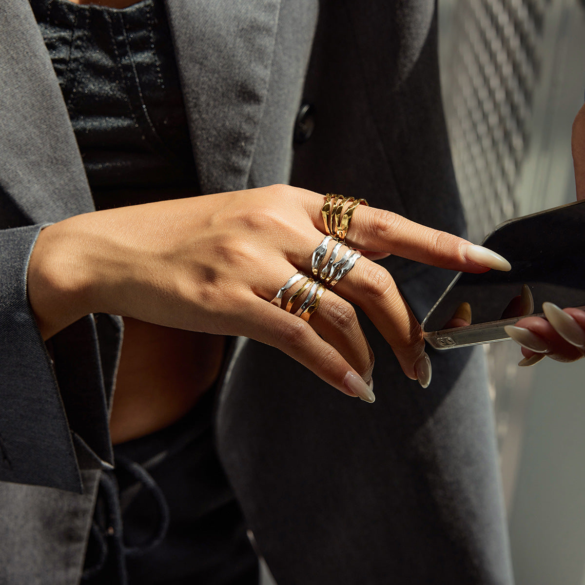 Geometric Plated Stainless Steel Ring for Women