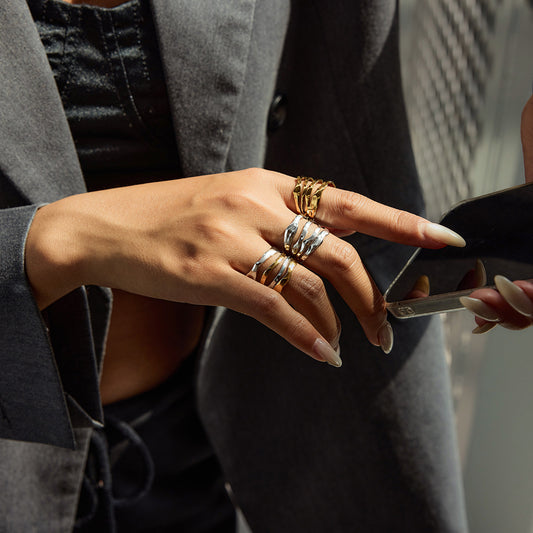 Geometric Plated Stainless Steel Ring for Women