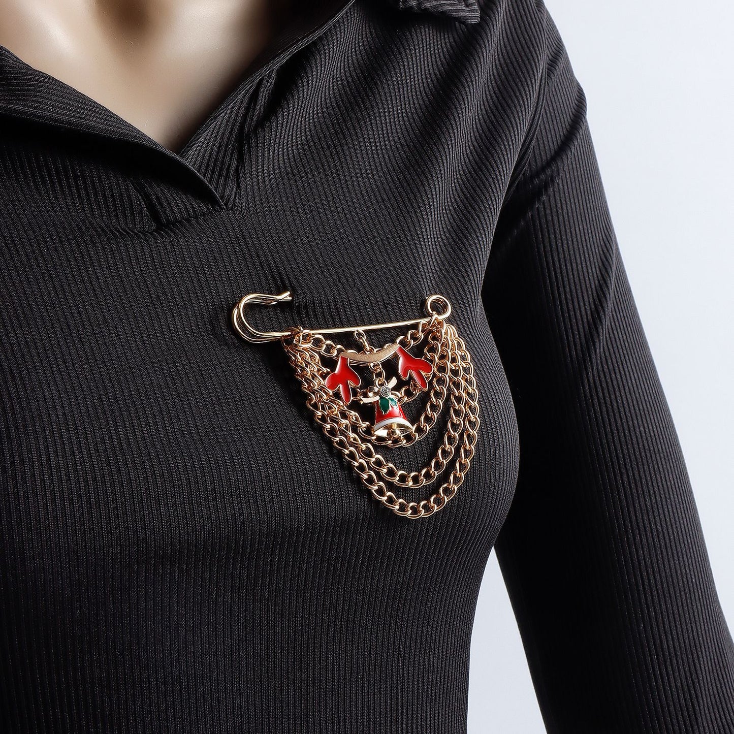 Broche de sombrero de Navidad minimalista, geométrico y a la moda, con incrustaciones de pedrería, en rojo y con acabado galvanizado para mujer