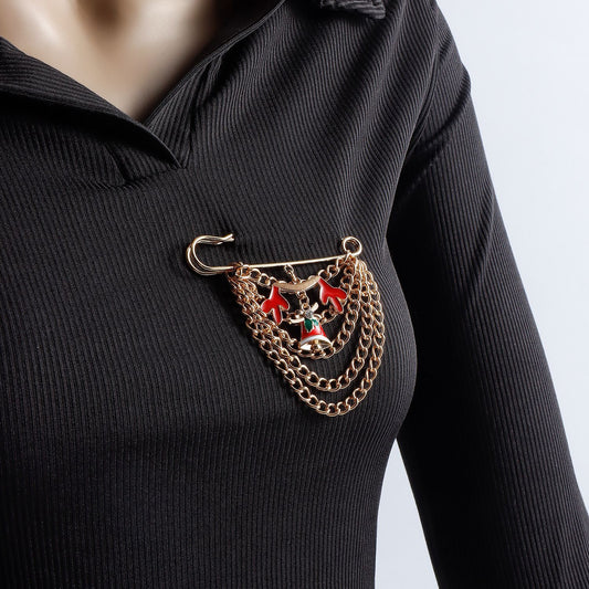 Elegante Spilla con Cappello di Natale Geometrico Minimalista Impreziosita da Strass in Rosso con Finitura Galvanica per Donna