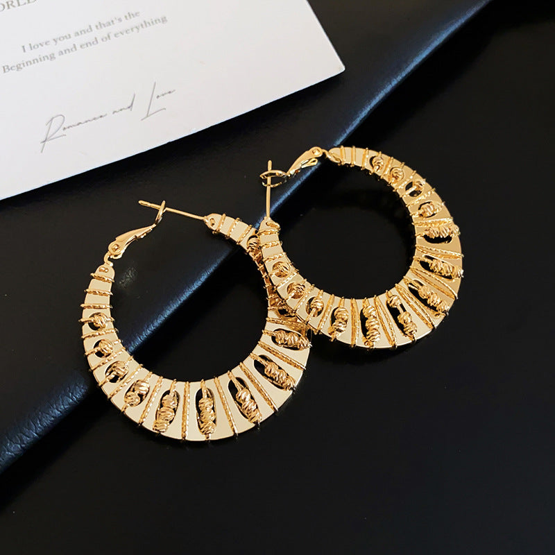 Pendientes de aro de cobre chapados en oro de estilo chic con forma geométrica para mujer, joyería de lujo ligera llamativa