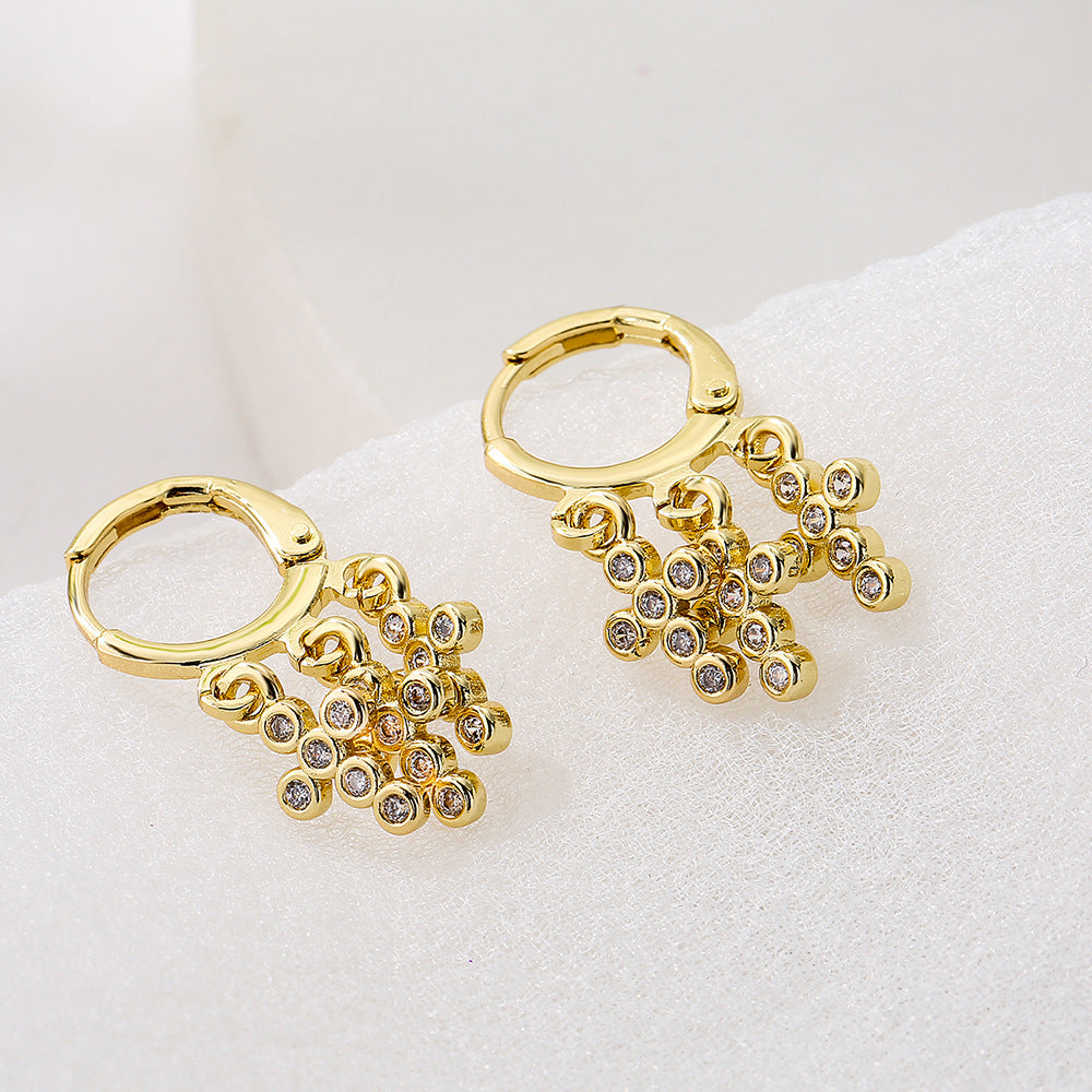 Geometric Pendant Earrings for Women with Copper Base Plated in 18K Gold and Micro-Pave Zirconia