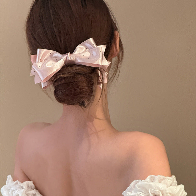 Elegante Fermaglio per Capelli a Fiocco in Acrilico e Tessuto Intrecciato per Donna con Dettagli Artigianali
