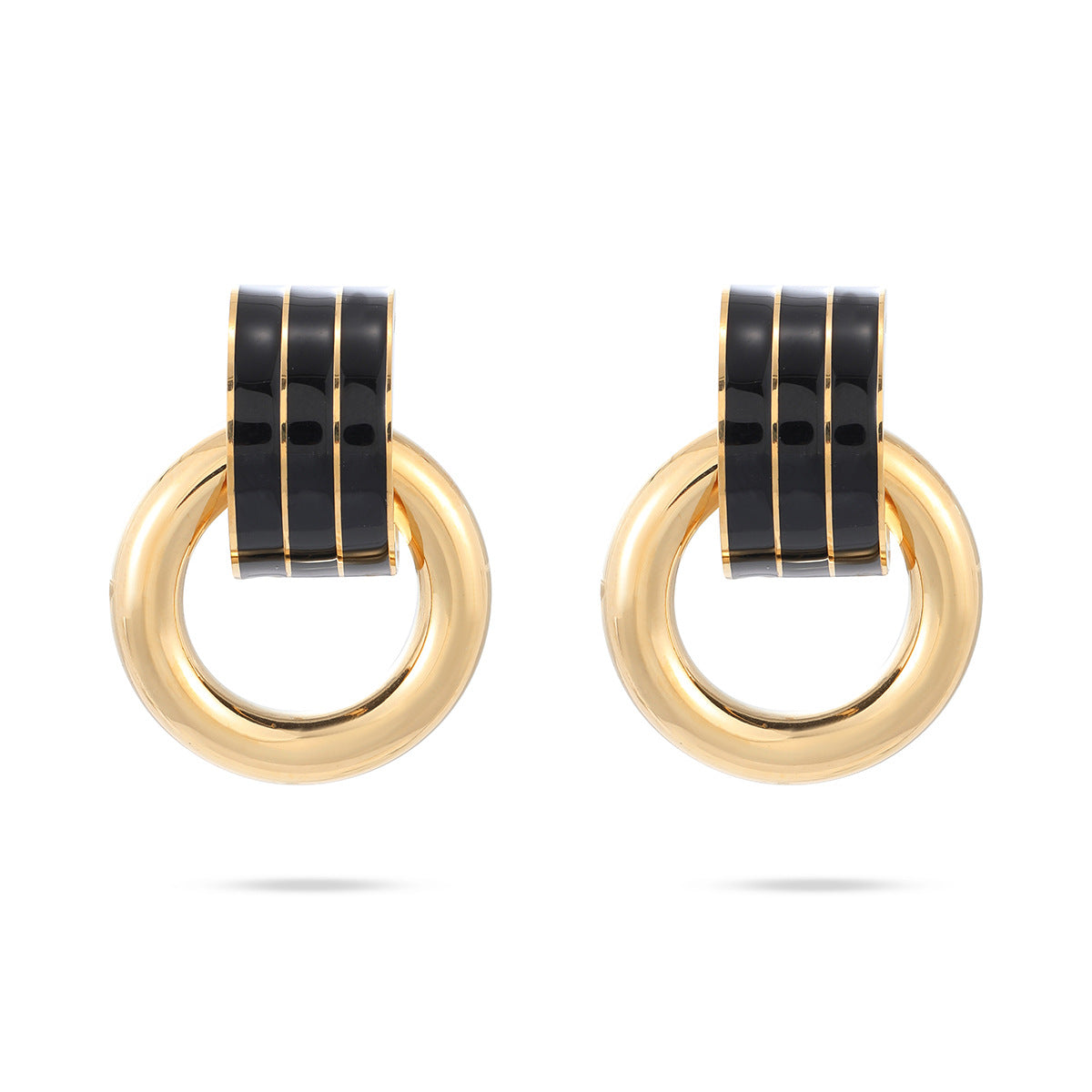 Pendientes minimalistas de acero de titanio geométricos con detalle de raya de esmalte para mujer