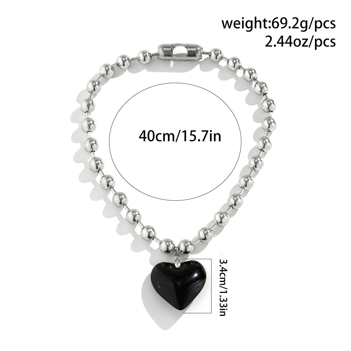 Collana con ciondolo rustico a forma di cuore da donna con finitura galvanizzata, catena con perline in resina e texture colorata a cuore ispirata ai fiori