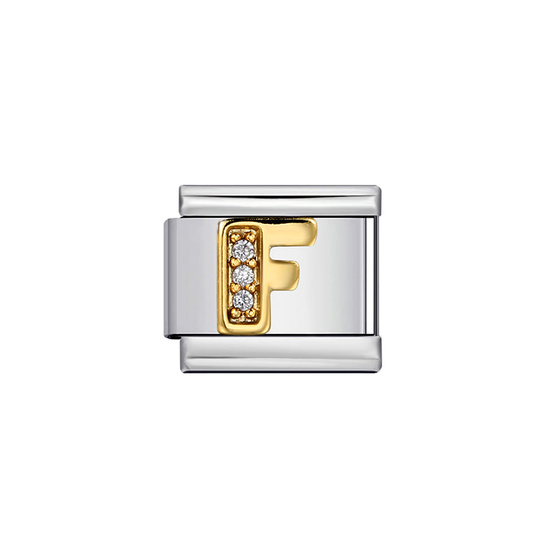 Gold Plated Stainless Steel Letter Charm Bar Bracelet DIY Modular Detachable Unisex
