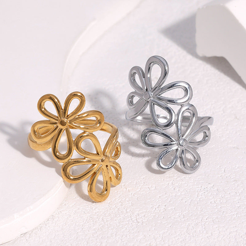 Minimalist Floral Open Ring in Stainless Steel with Plating Finish for Women