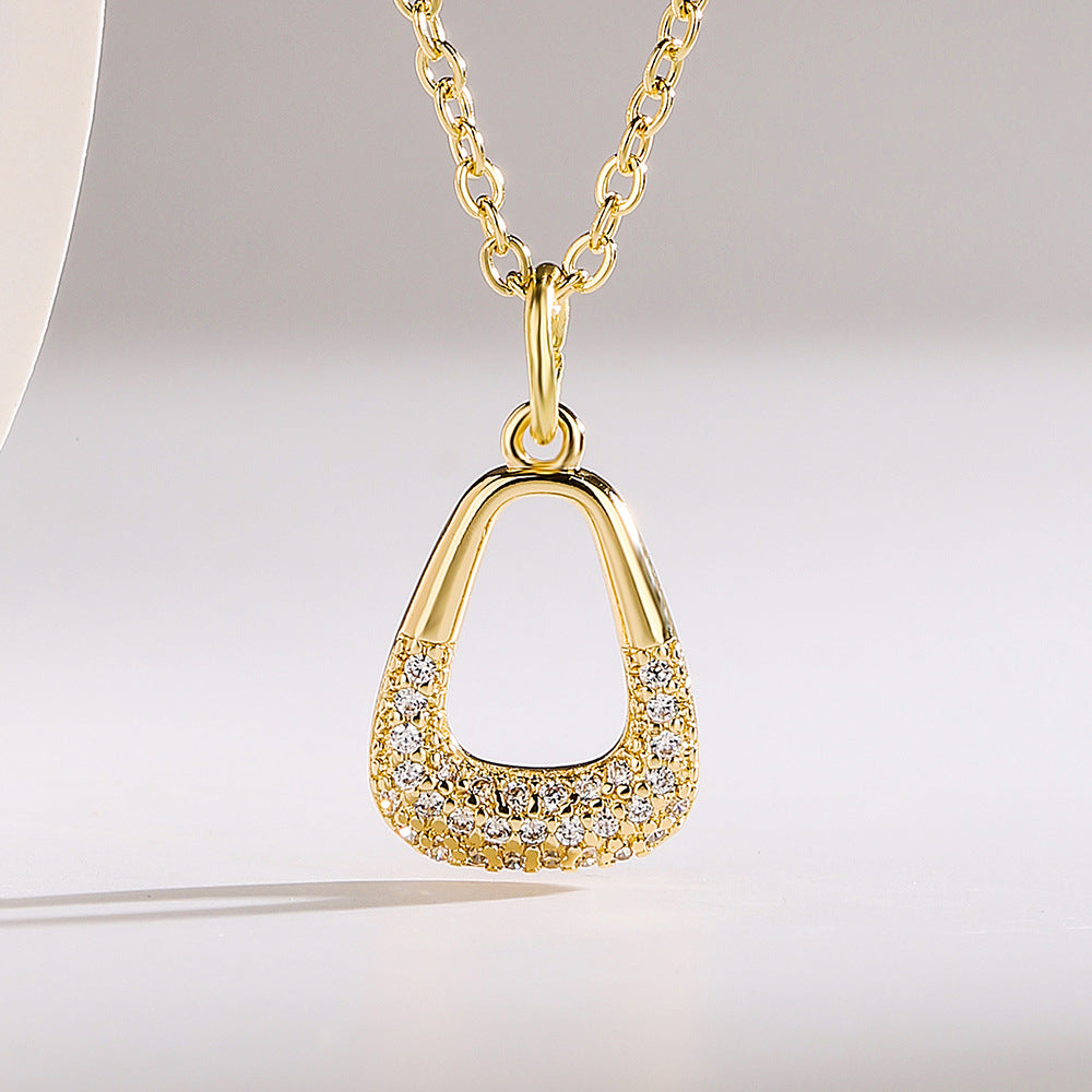 Elegant French-Style Geometric Pendant Necklace for Women with Zircon Accents on Copper Chain