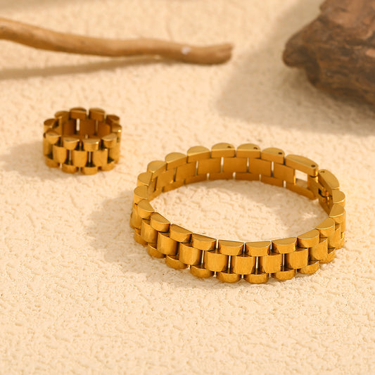 Bracciale con anello minimalista geometrico placcato oro 18 carati in acciaio inossidabile da donna