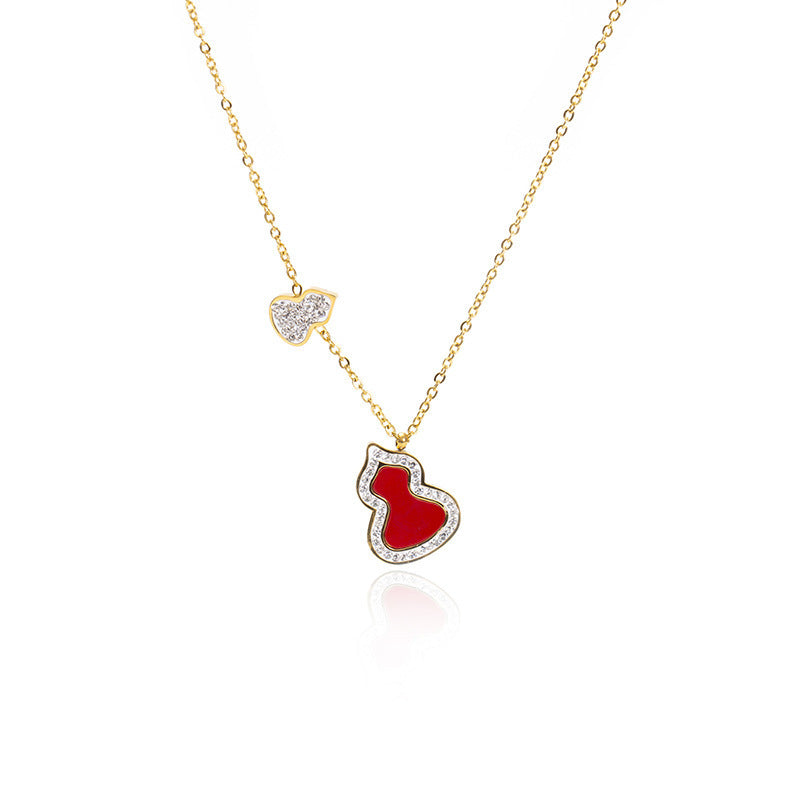 Collana Minimalista da Donna con Ciondolo in Acciaio al Titanio Rosso, Catena a O e Ciondolo Geometrico Ellittico