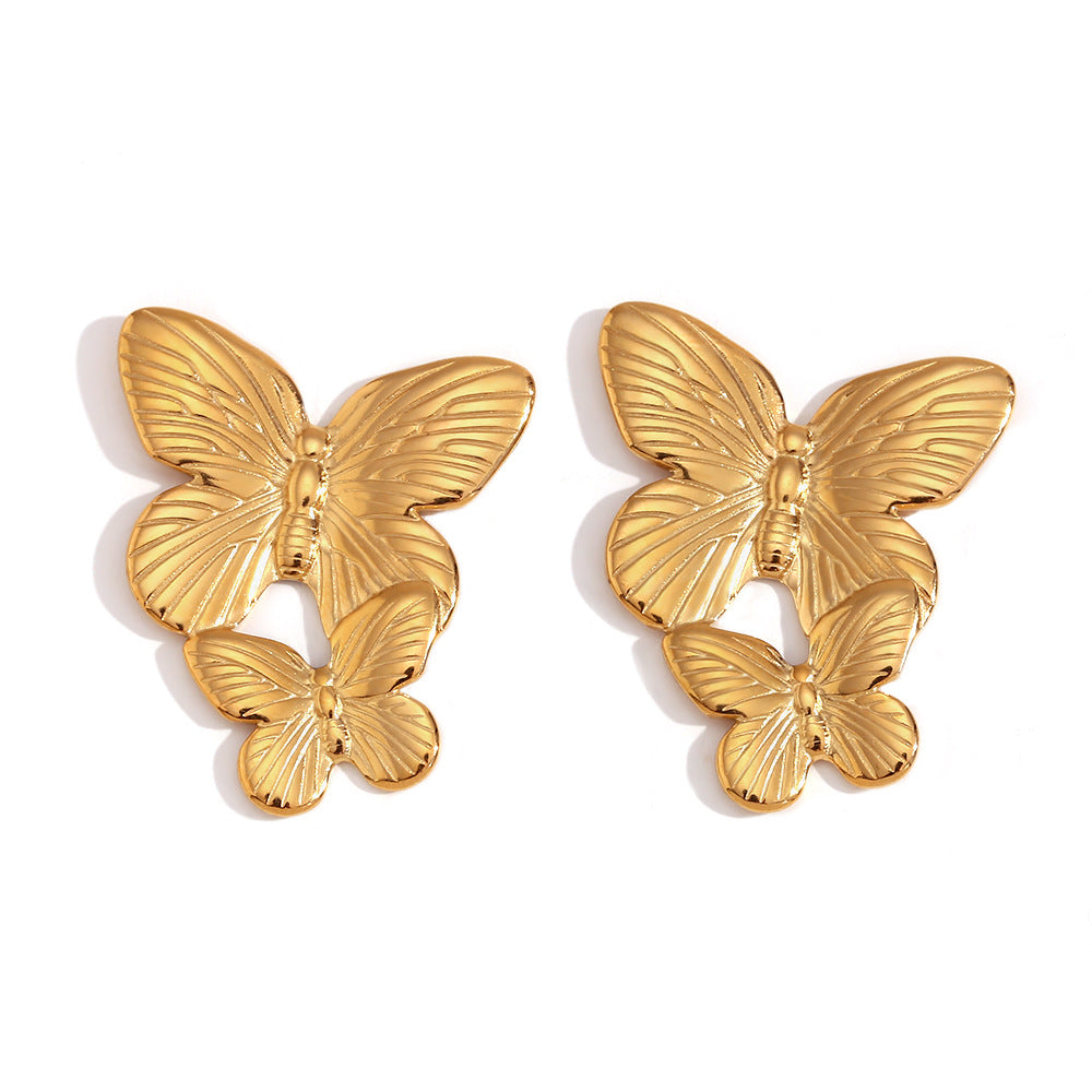 Pendientes de mariposa de moda vintage para mujer de acero inoxidable con chapado en oro de 18 quilates