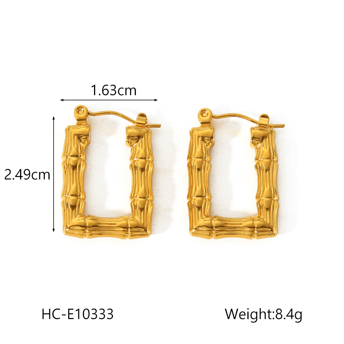 Fashion Geometric Textured U-Shaped 18K Gold Plated Stainless Steel Earrings for Women