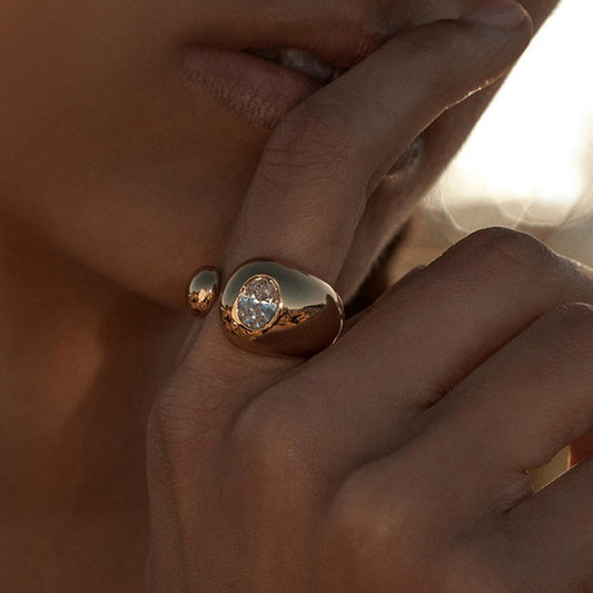 Anello geometrico alla moda, gioielli da donna in acciaio inossidabile placcato oro 18 carati con strass
