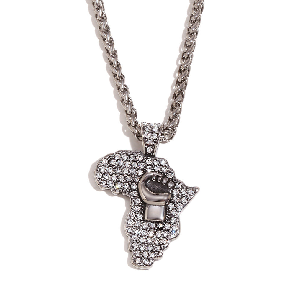 Retro Hip-Hop Style Fist Gesture Pendant Necklace for Men with Stainless Steel Chain and 18K Gold Plated Titanium Steel Pendant