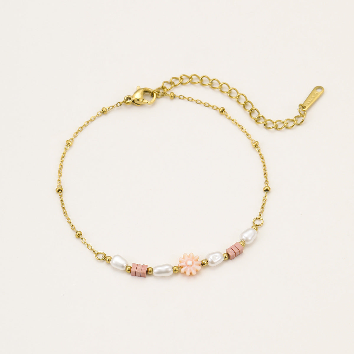 Conjunto de collar y pulsera de acero inoxidable con perlas barrocas geométricas bañadas en oro de 18K a la moda para mujer