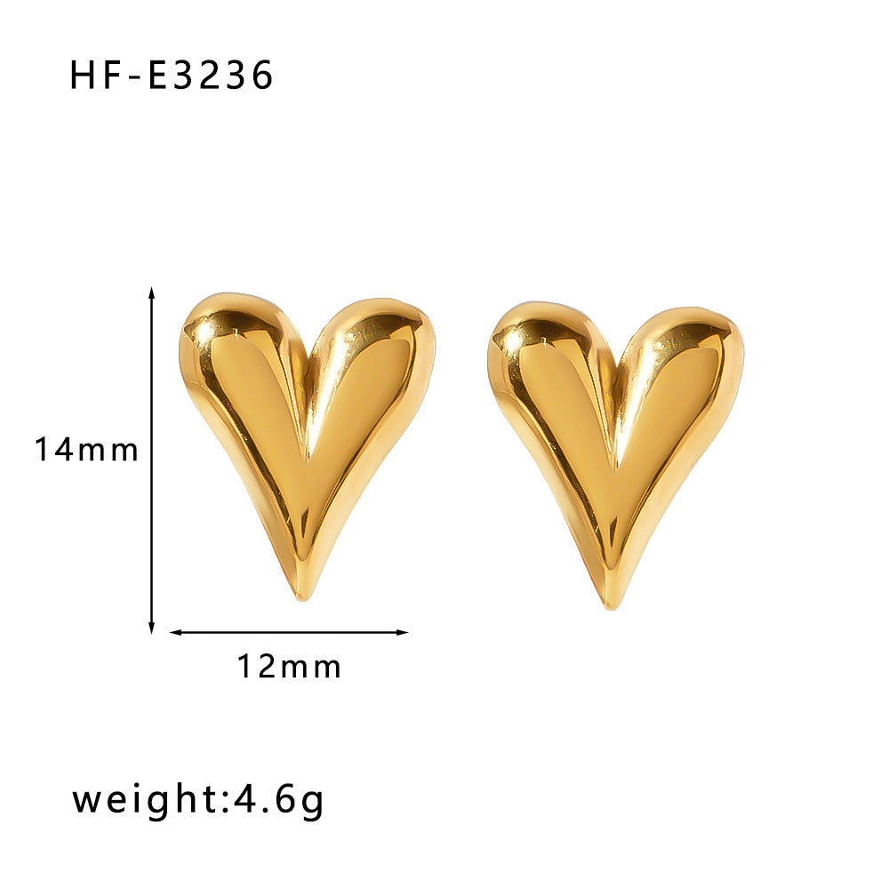 Ins Style Heart Shaped 18K Gold Plated Titanium Steel Statement Earrings with Geometric and Irregular Circle Design