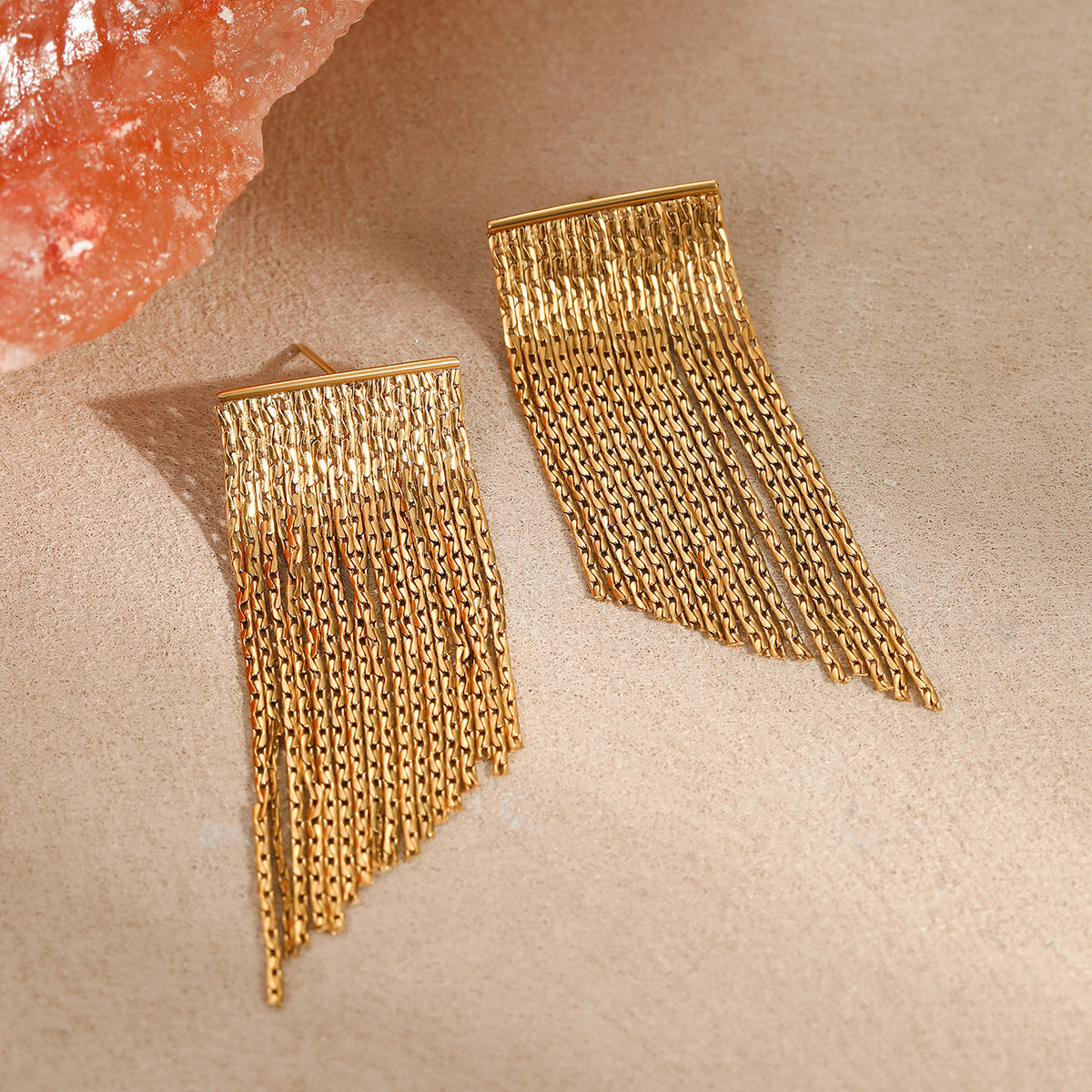 Geometric Tassel Chain Earrings in Stainless Steel with Plating Finish for Women