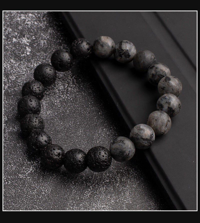 Black Gray Agate Beaded Bracelet Geometric Round Stone Hand Jewelry