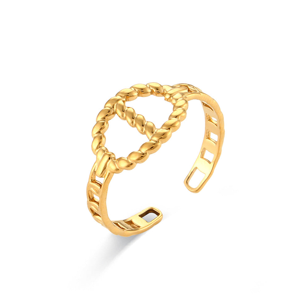 Vintage-Inspired Geometric Stainless Steel Ring with Gold Plating for Women