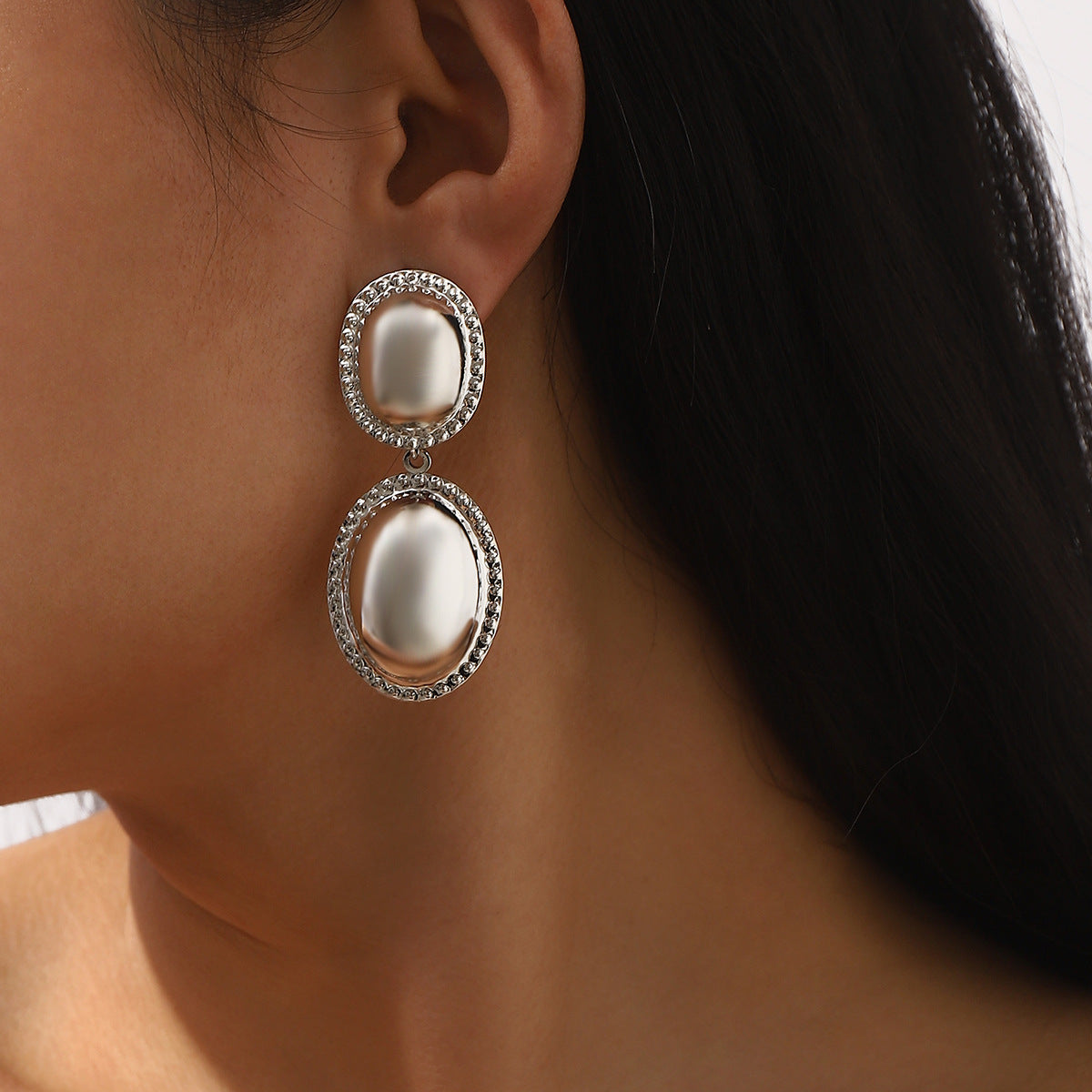 Minimalist Geometric Earrings in Iron with Rhinestone Inlay and Plated Finish for Women