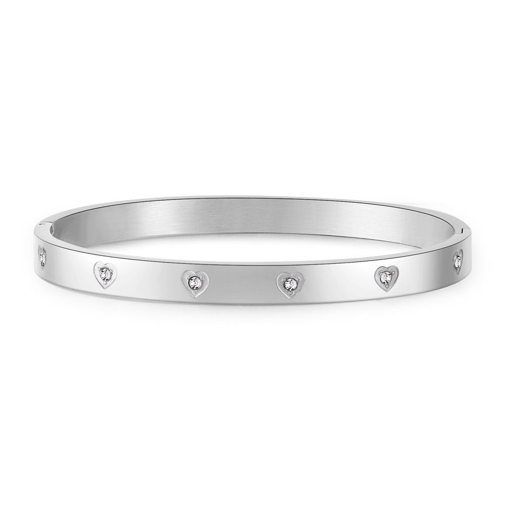Rhinstone Inlaid Heart Geometric Round Titanium Steel Stainless Steel Bracelet