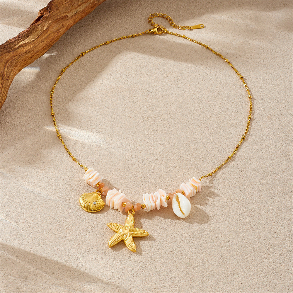 Chic Stainless Steel Starfish Shell Pendant Necklace for Women