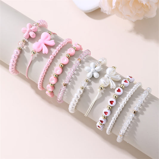 Bohemian Style Handmade Beaded Bracelet for Kids with White Resin Square Charms and Colorful Alphabet Pearls