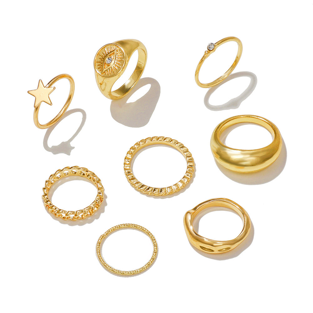 Geometric Round Plated Alloy Ring Set for Women