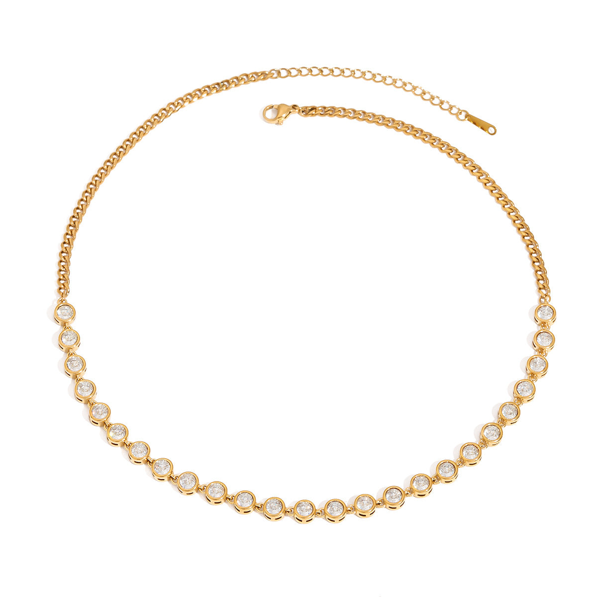 Elegant Cubic Zirconia Inlaid Titanium Steel Pendant Stainless Steel Necklace and Bracelet Set for Women