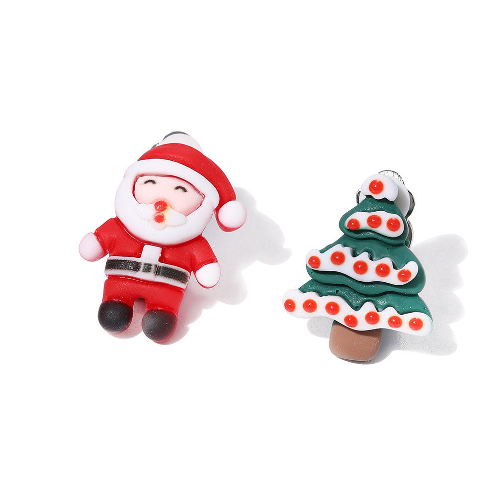Orecchini a clip in resina con simpatico Babbo Natale dei cartoni animati per bambini, gioielli natalizi