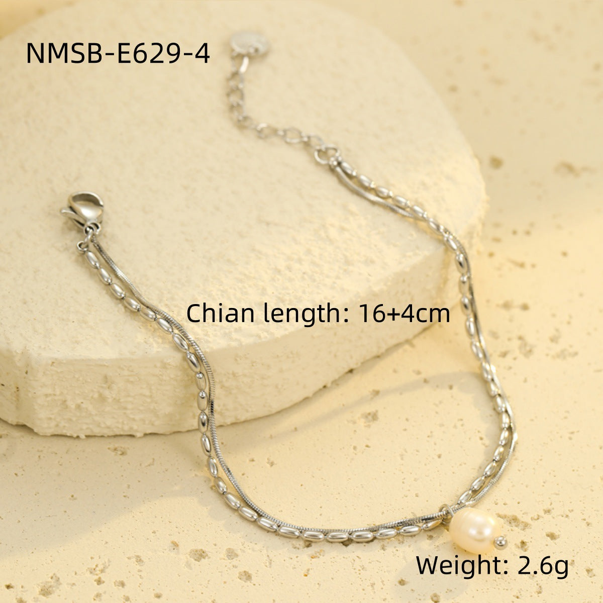 Fashionable Minimalist Double-Layer Stainless Steel Bracelet with Natural Freshwater Pearls for Women