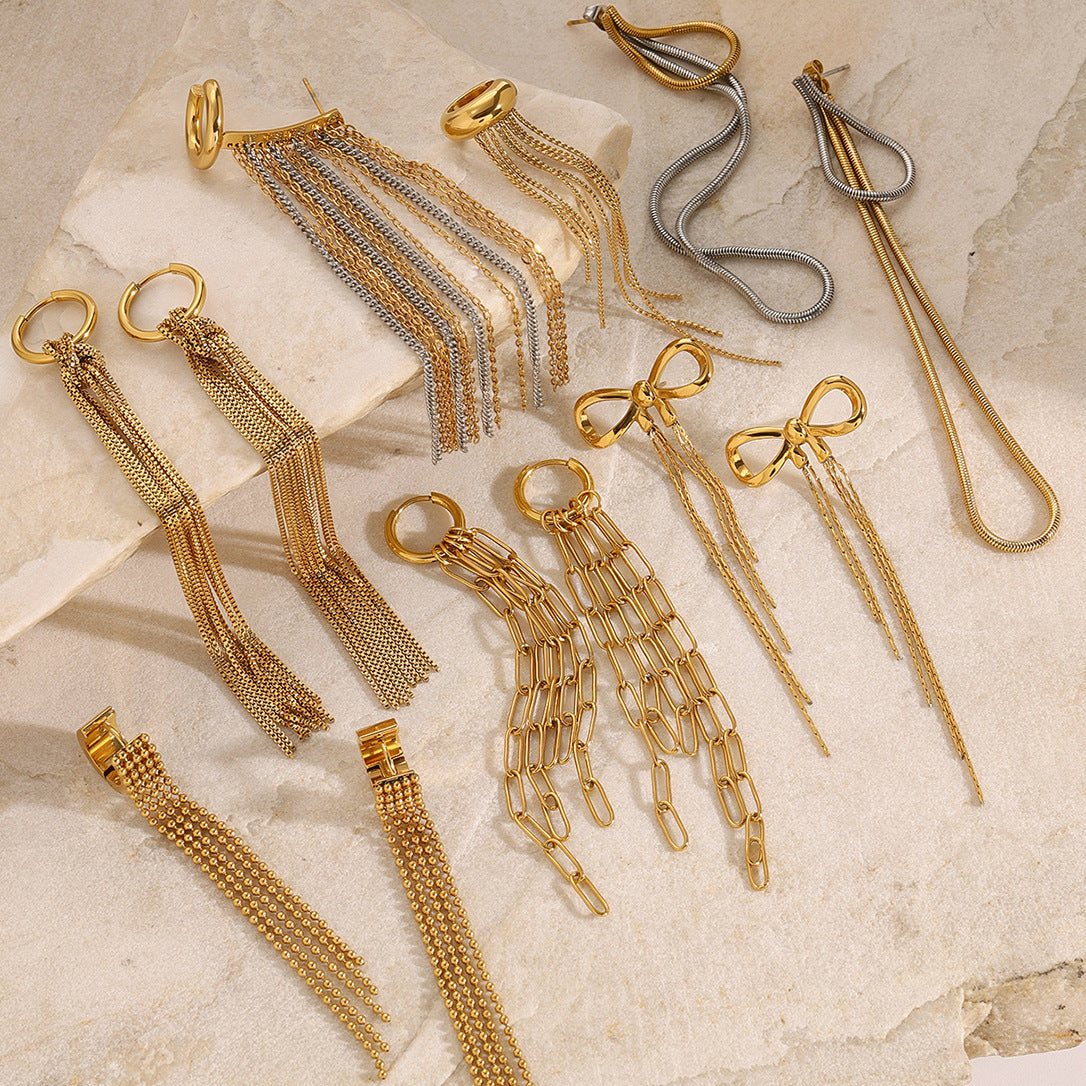 Orecchini pendenti geometrici in acciaio inossidabile con finitura galvanizzata per donna, gioielli alla moda minimalisti di tendenza