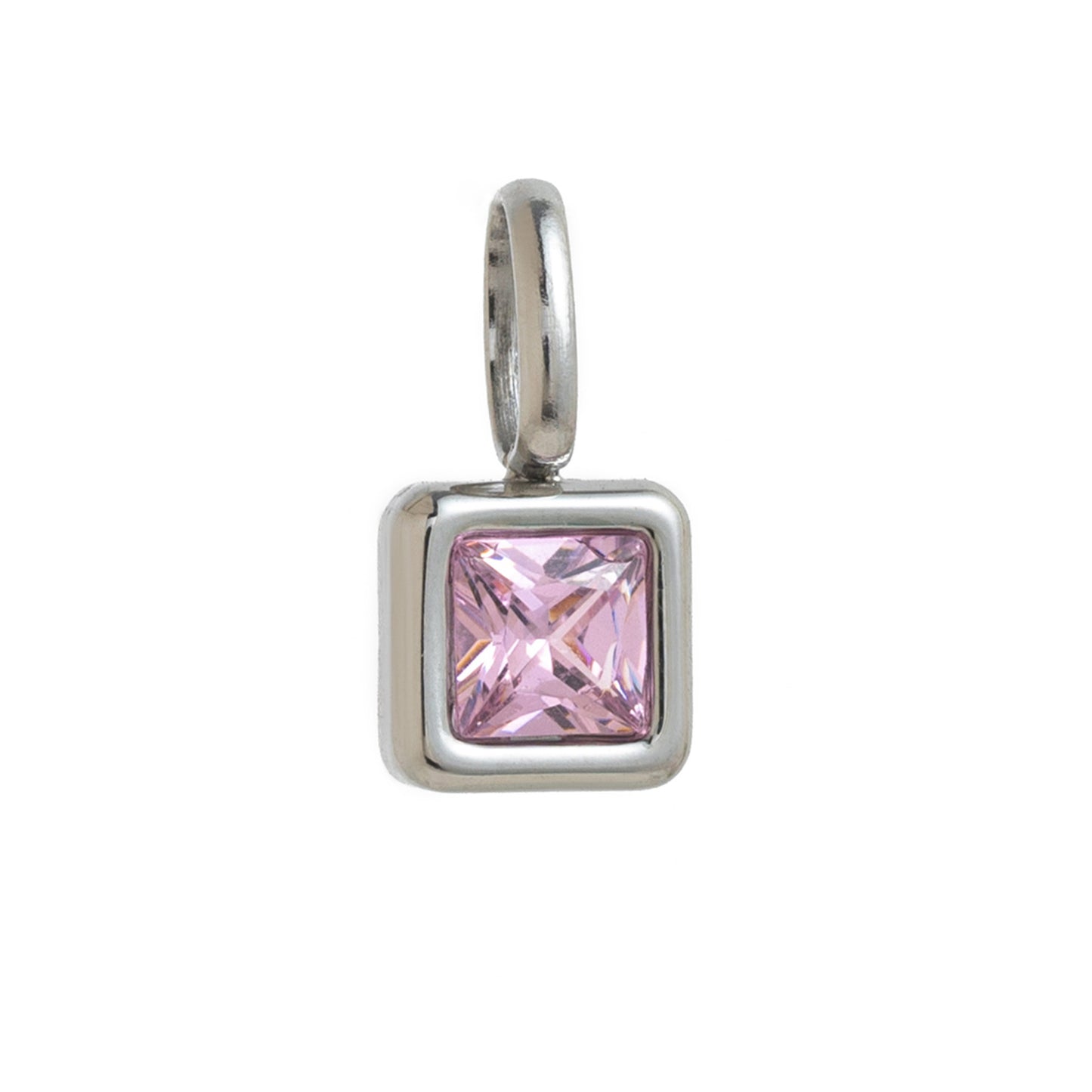 Minimalist Square Titanium Steel Gemstone Charm Bar with Cubic Zirconia Inlay for Women