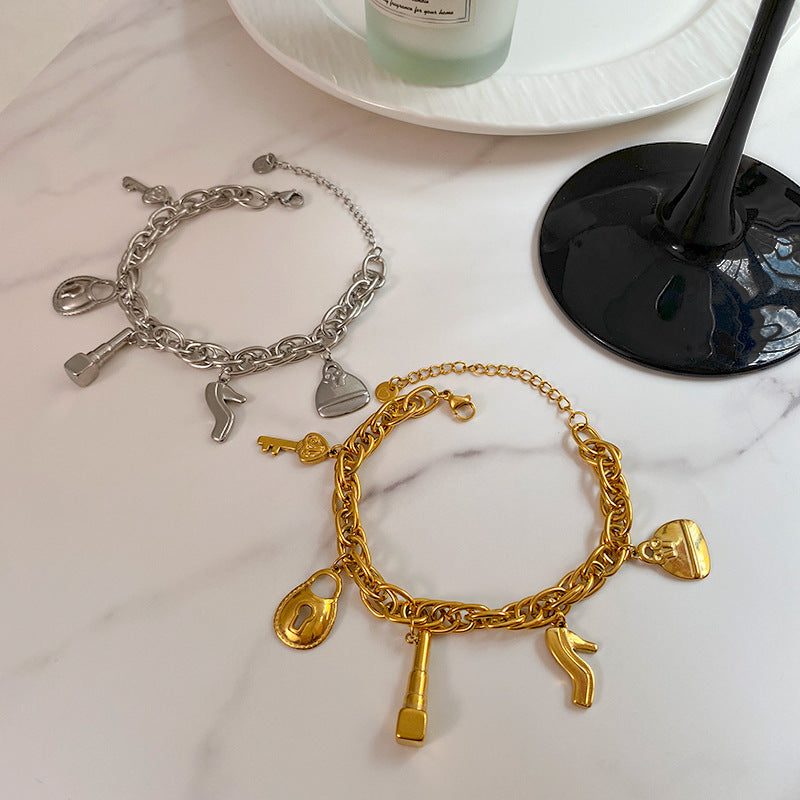 Unique Gold Plated Titanium Steel High Heel Shoe Bracelet for Men and Women