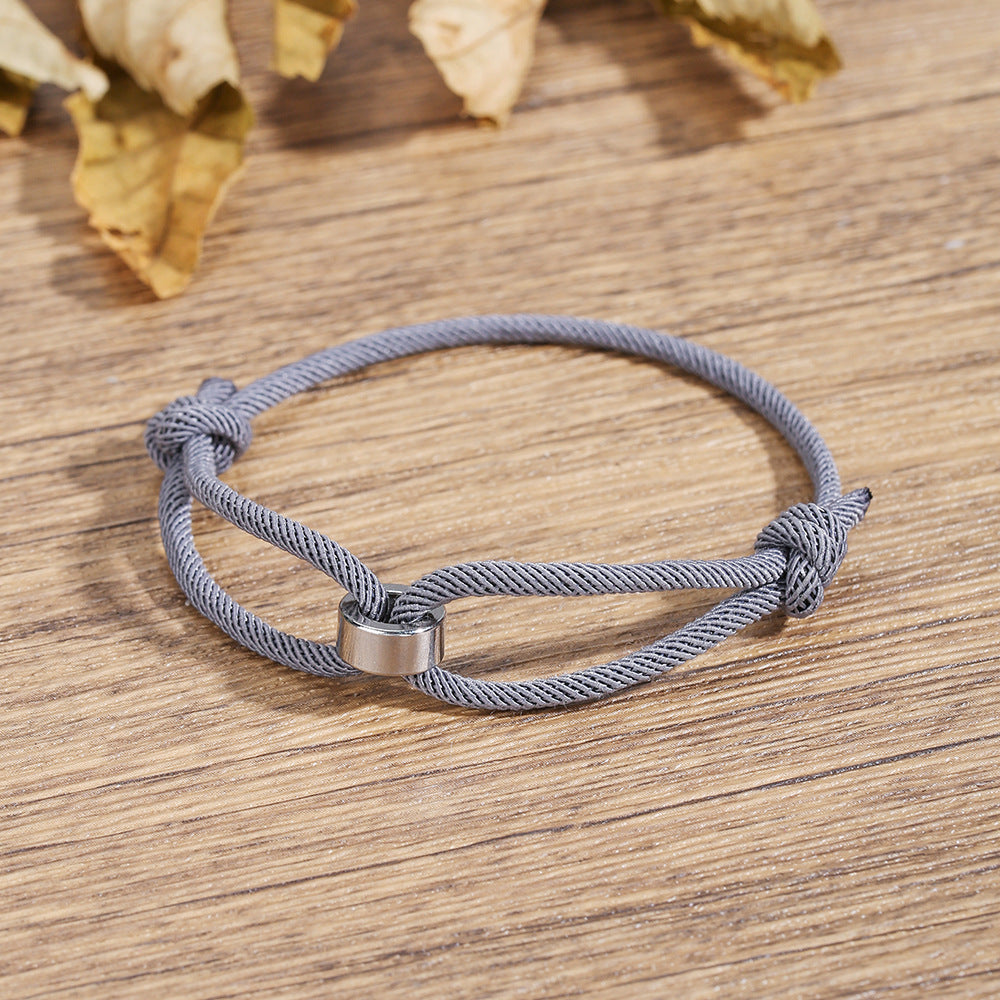 Handmade Geometric Round Stainless Steel Sliding Adjustable Rope Bracelet