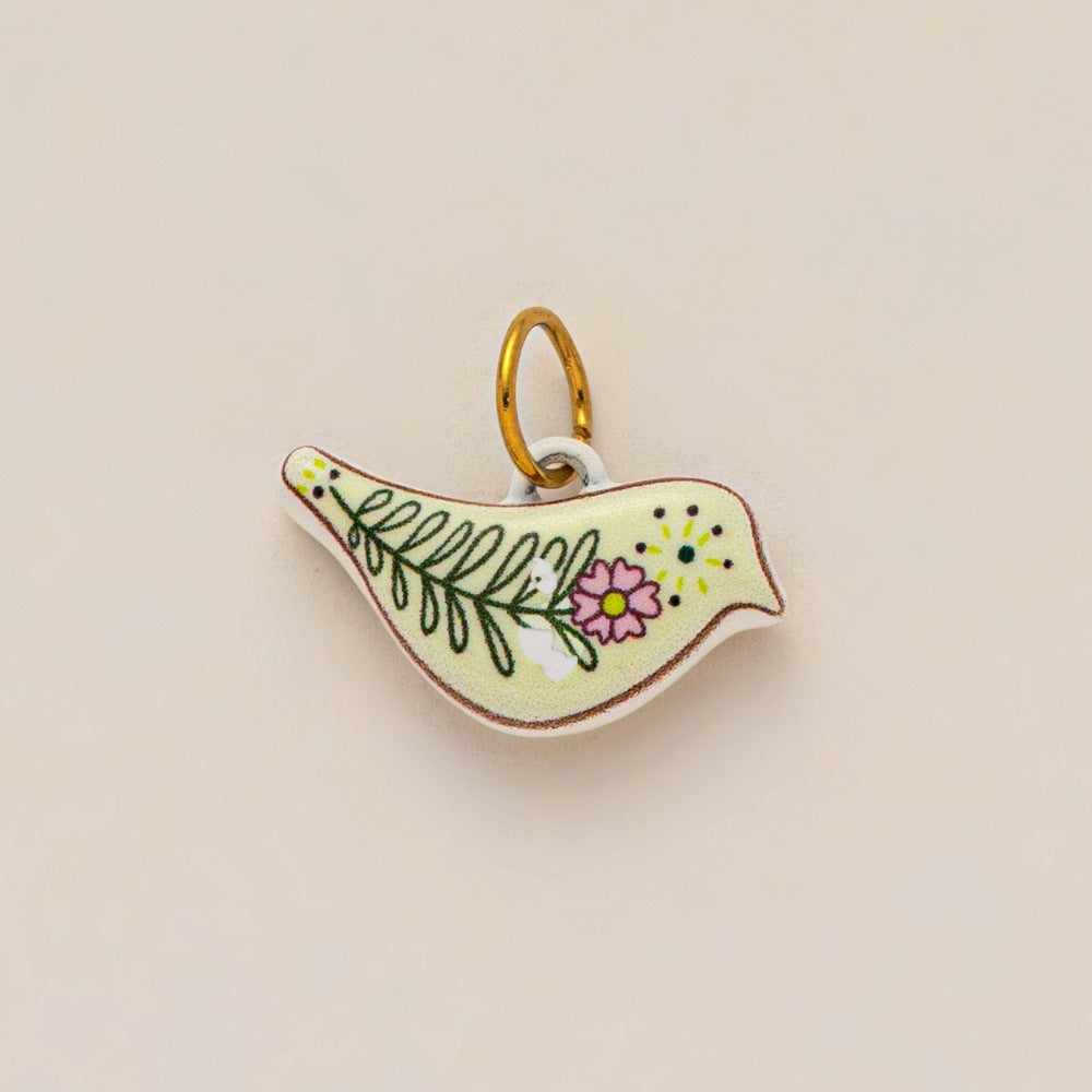 Vintage 18K Gold Plated Stainless Steel Floral Square Charm Bar