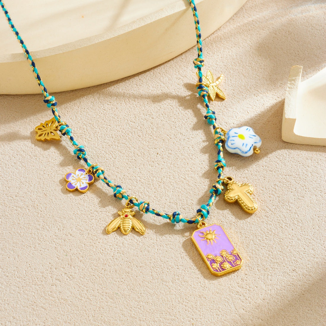 Sweet Bohemian Gold Plated Stainless Steel Geometric Star Charm Bar Necklace for Women