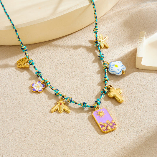 Sweet Bohemian Gold Plated Stainless Steel Geometric Star Charm Bar Necklace for Women