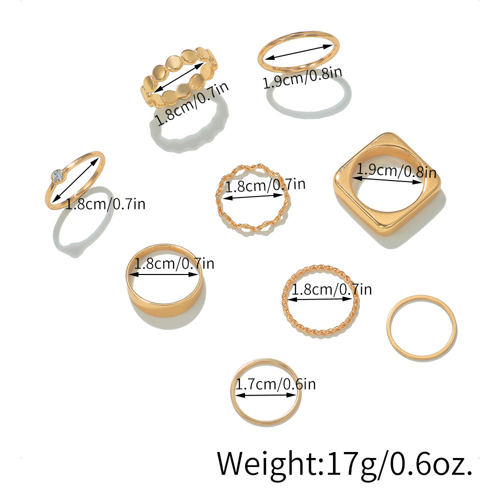 Geometric Rhinestone Inlay Plated Alloy Ring Set for Women