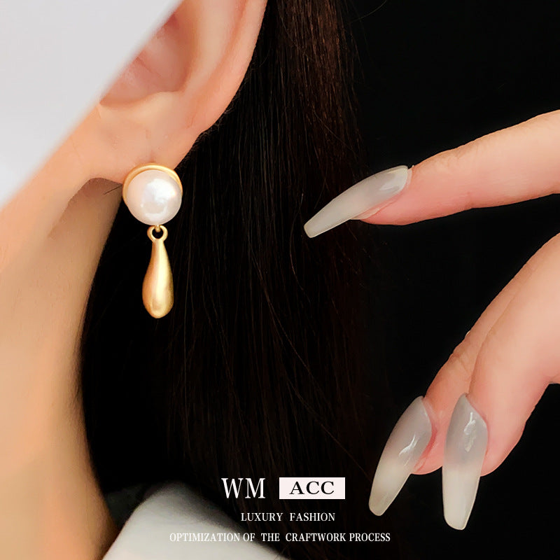 Vintage-Style Geometric Alloy Earrings with Pearl Accents and Silver-Plated Steel Posts for Women