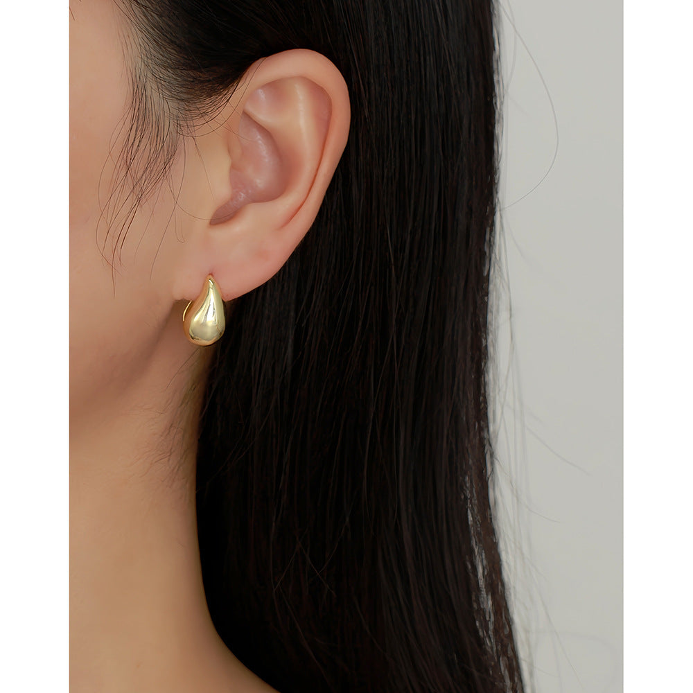 Pendientes de Plata Esterlina S925 Minimalistas con Forma de Gota de Agua y Acabado Pulido para Mujer