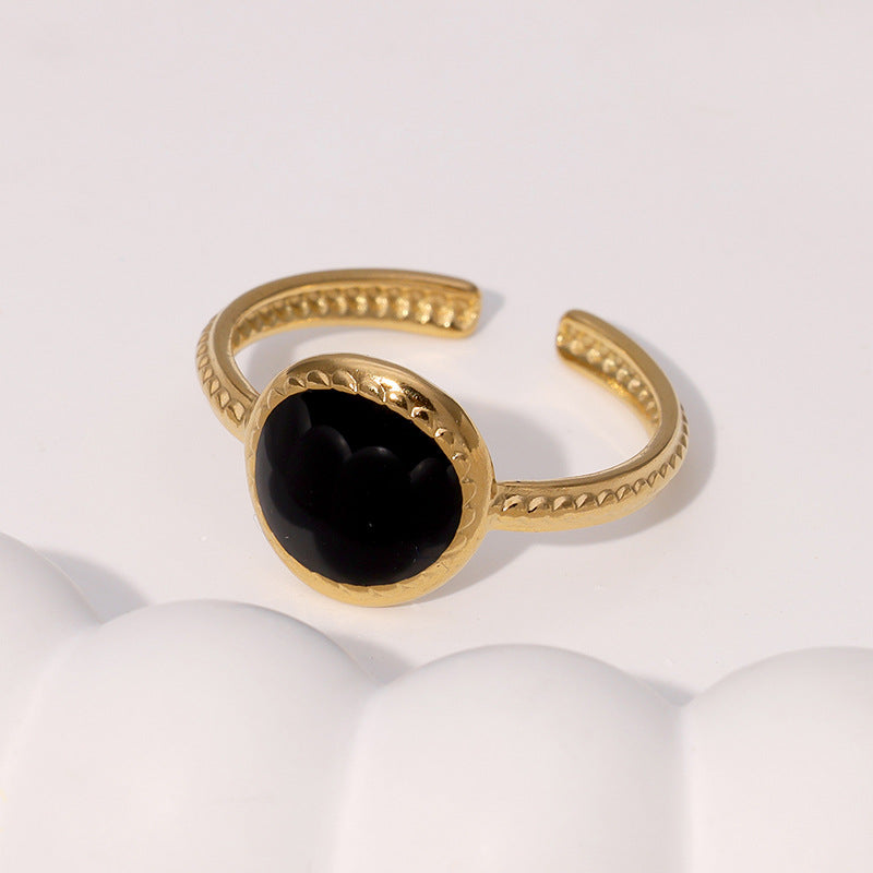 Minimalist Geometric Stainless Steel Ring with Gold Plating for Women, Adjustable Open Band Design, Elegant and Fade-Resistant Fashion Jewelry