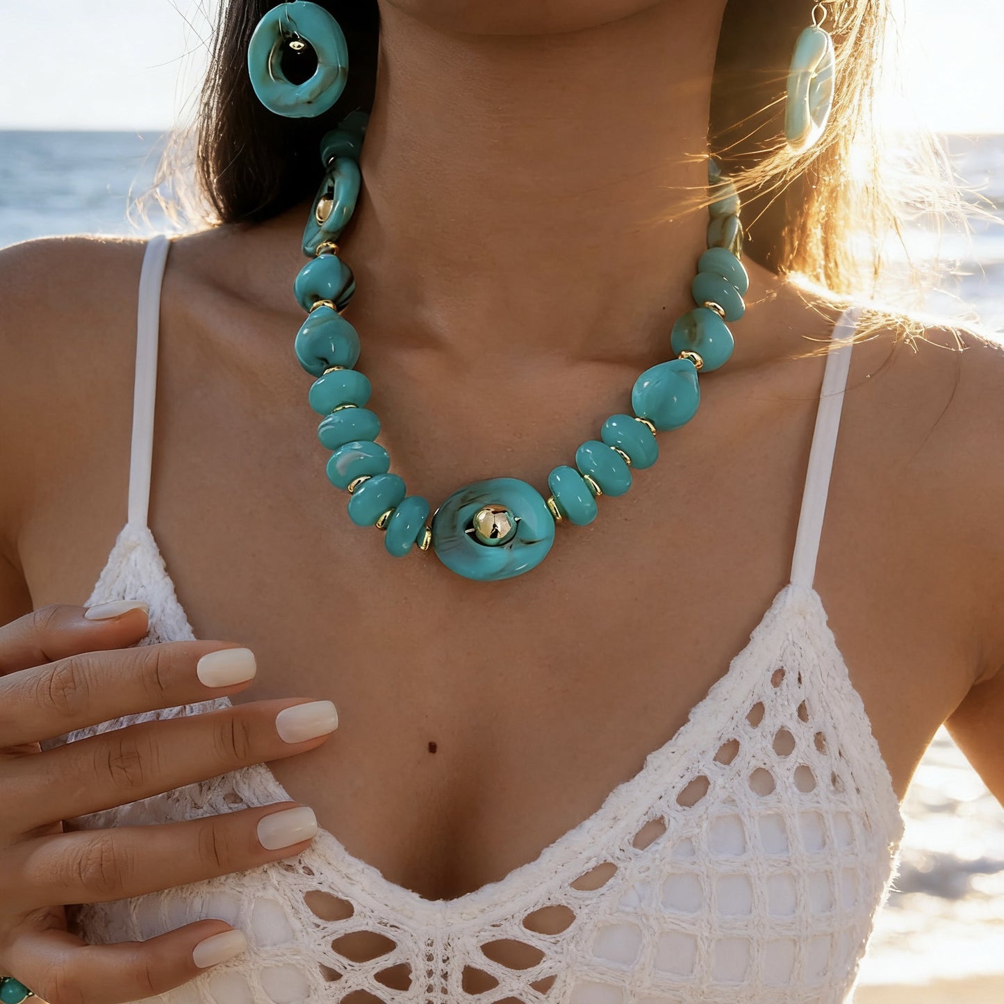 Vintage Bohemian Round Geometric Acrylic Beaded Necklace for Women