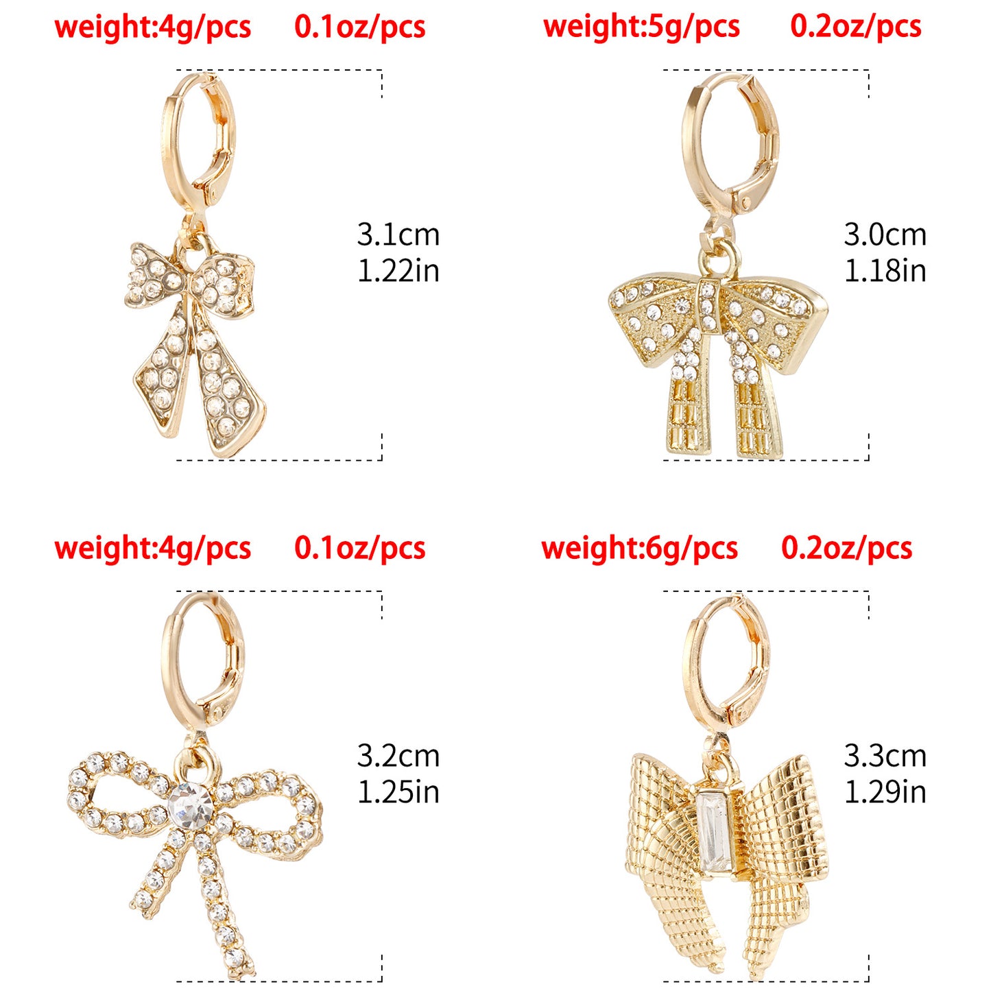 Pendientes minimalistas en forma de lazo con micro diamantes de imitación engastados en metal chapado para mujer
