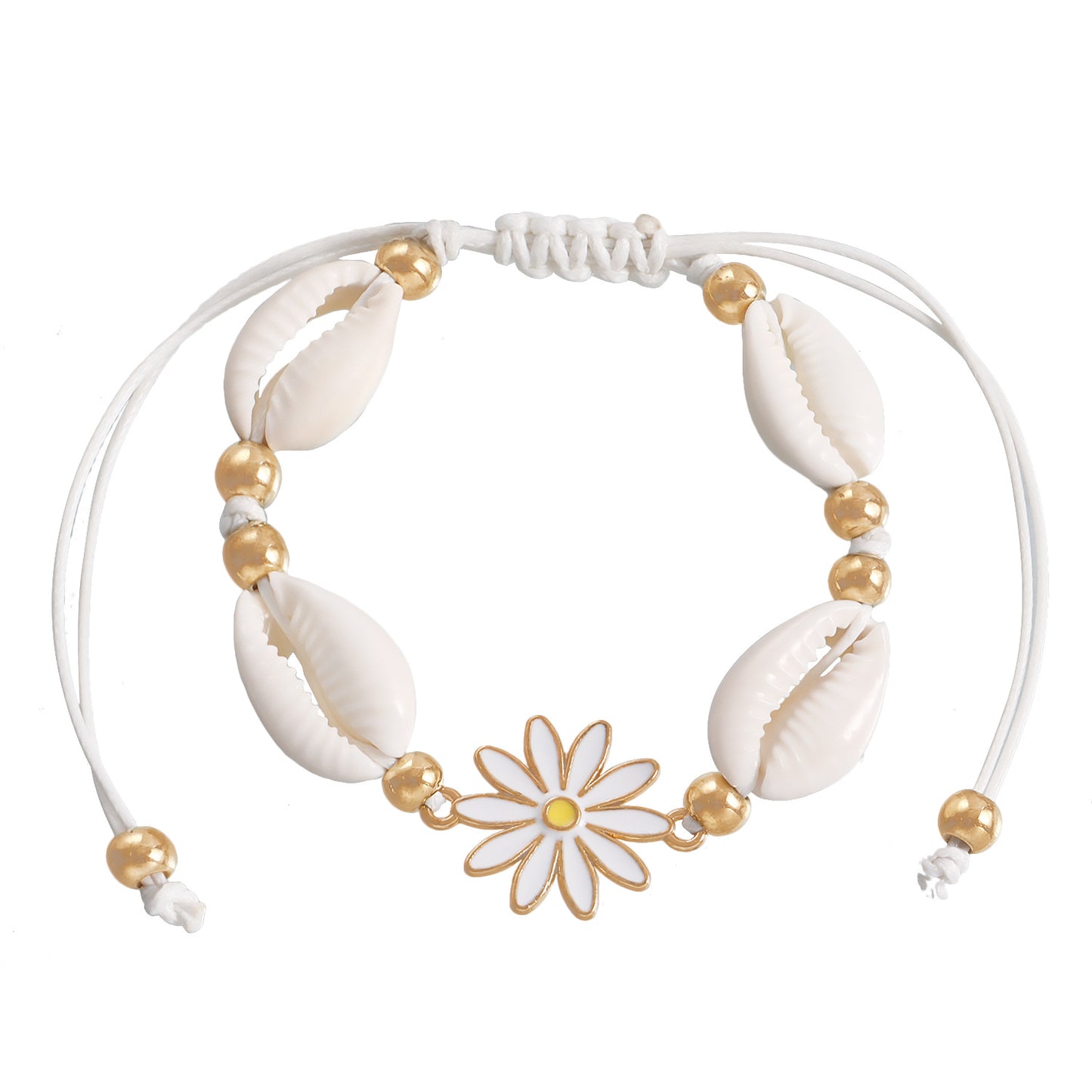 Collar con colgante de margarita bohemia con dije de concha en cordón ajustable para mujer