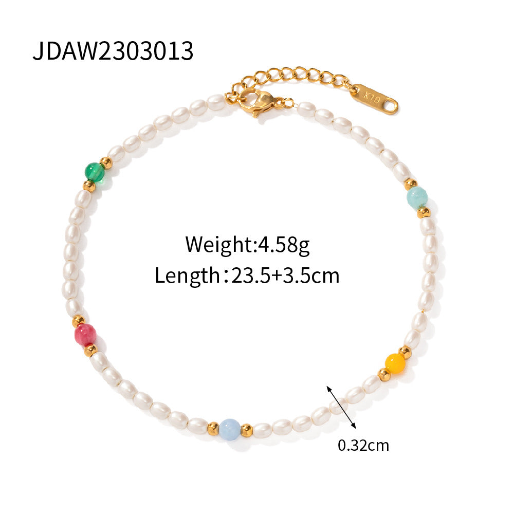 Minimalist Geometric Cross Anklet for Women in Titanium Steel with 18K Gold-Inlaid Gemstone Detail