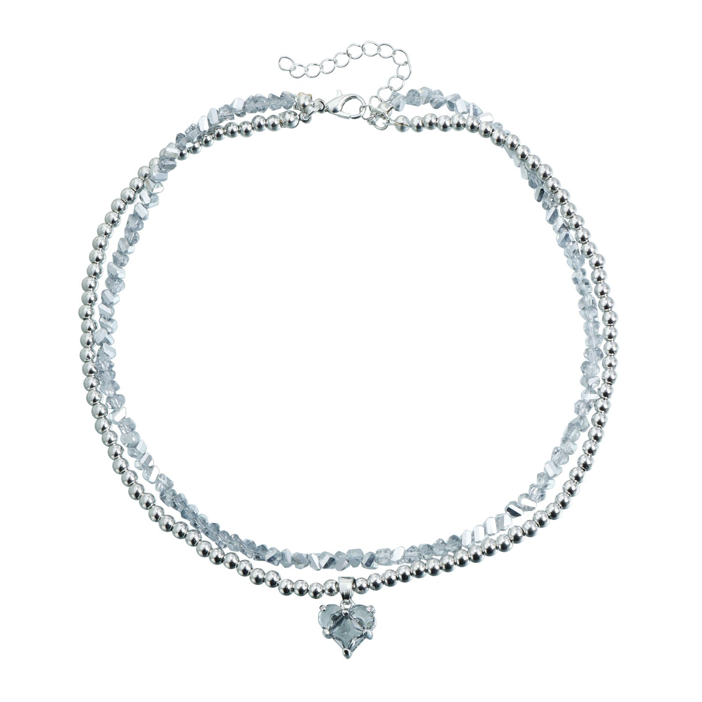Casual Irregular Crushed Ice Beaded Heart Geometric Alloy Plated Double Layer Necklace for Women