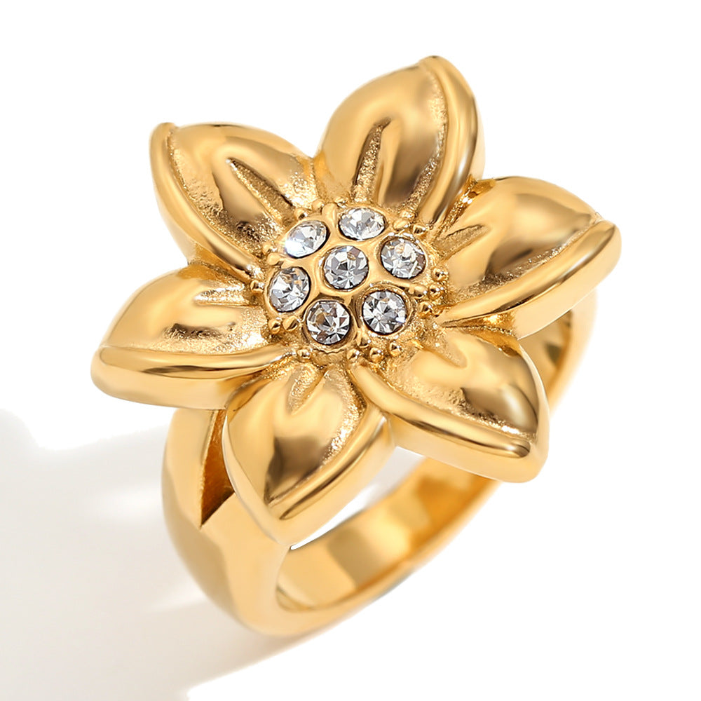 Vintage Elegant 18K Gold Plated Stainless Steel Oval Floral Geometric Ring for Women