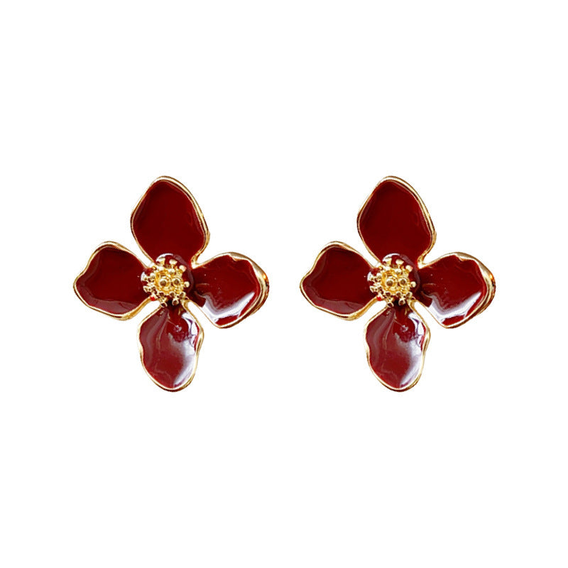Elegant Geometric Earrings for Women with Enamel Finish in Copper and Stainless Steel Studs